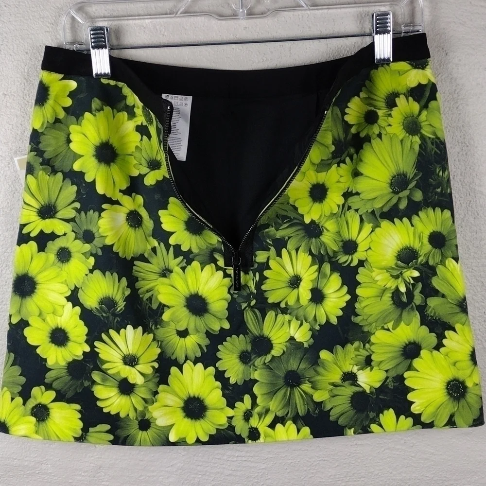 Michael Michael Kors Kiwi Floral Stripe Zipper Back Slip On A-Line Mini Skirt